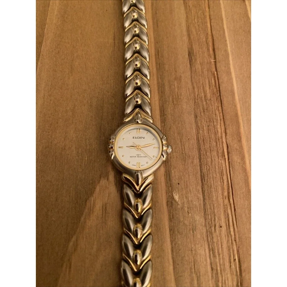 Elgin ELA269 Women's Round Analog Silver Tone Gold Plated Watch New Battery